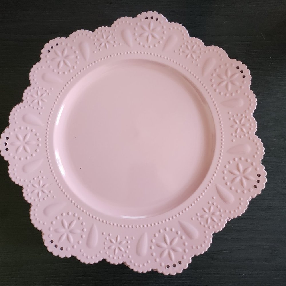 6 Beautiful Pink Chargers with Lace Border Easter